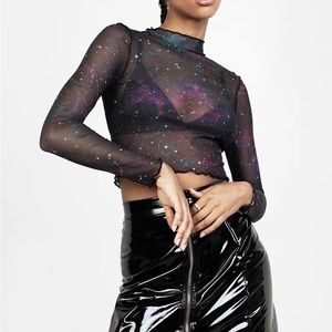 NWT DISTURBIA Kaleido Cosmic Galaxy Print Mesh Crop Top